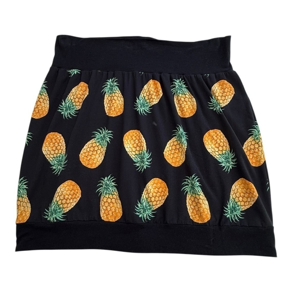 Pineapple Print Bamboo A-Line Mini Skirt Black Yellow Tropical Summer - Size XL